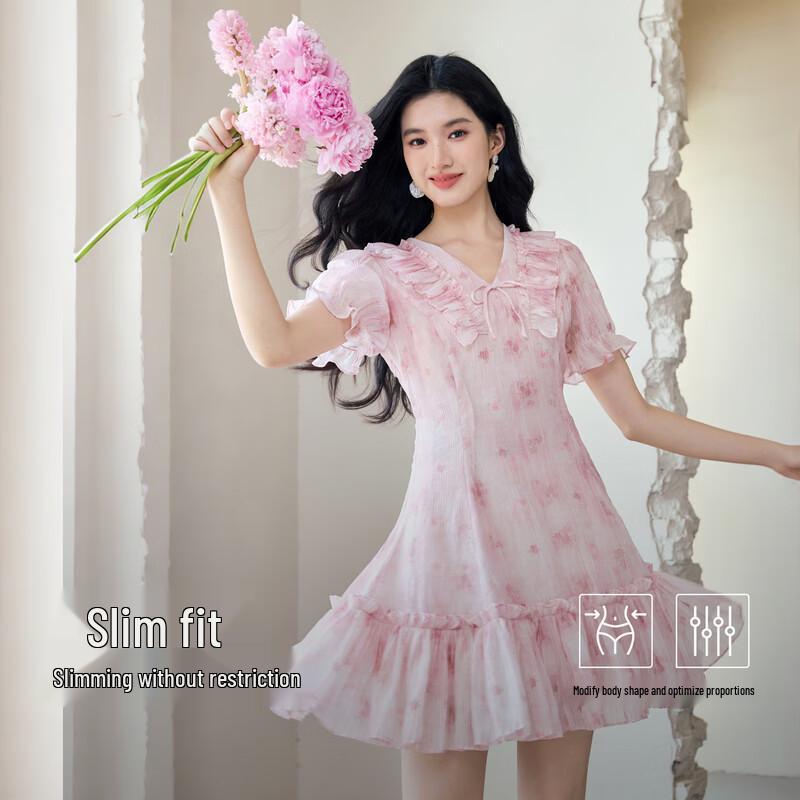 Qiusyiren Women s V-Neck Floral Print Midi Dress S