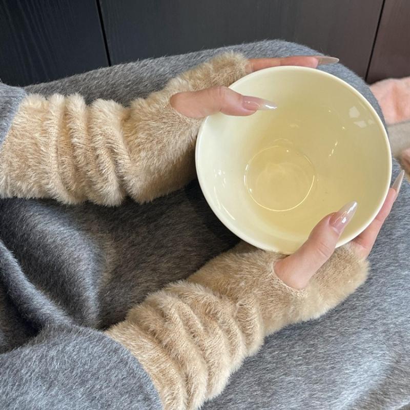 1pairs Women Winter Arm Sleeves Warmers Japanese Harajuku Y2k Arm Warmer for Girls Velvet Fingerless Gloves Knitted Arm Sleeve