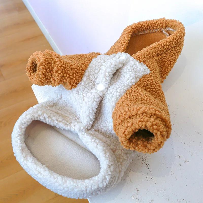 Pet Clothing for Autumn Winter Creative Warm Plush Hoodie Warm Color To Keep Warm Cold Resistant Lambing Plush Traction Hoodie