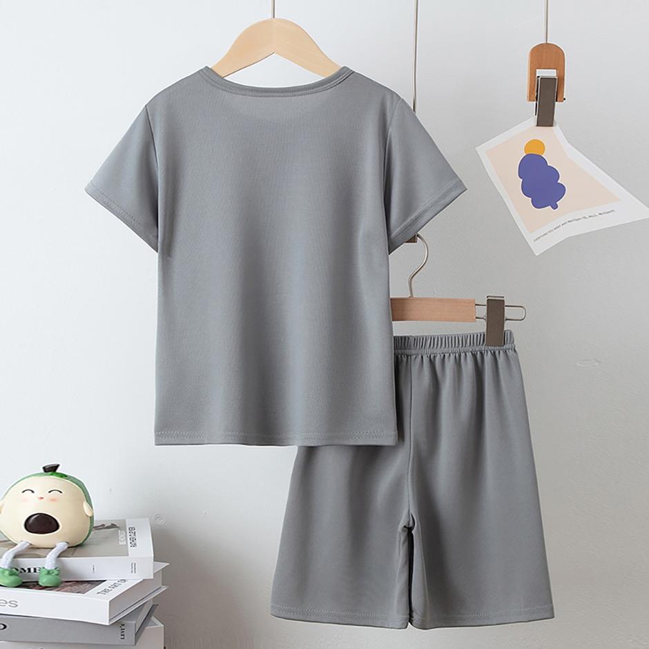 Boys' Summer Solid Color Quick Drying Breathable Set Big Kids' Loose Sports Running Hiking Outdoor Short Sleeved + Shorts