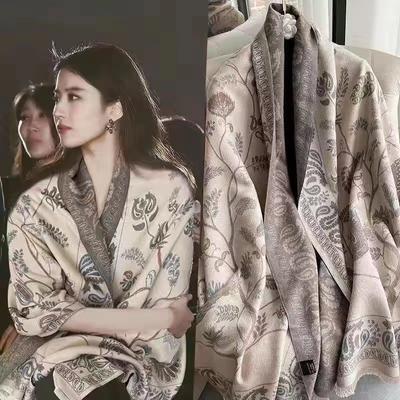 2024 Winter New Cashew Flower Imitation Cashmere Warm Tassel Scarf For Women'S Fashion Short Beard Air Conditioning Room Shawl Exterior