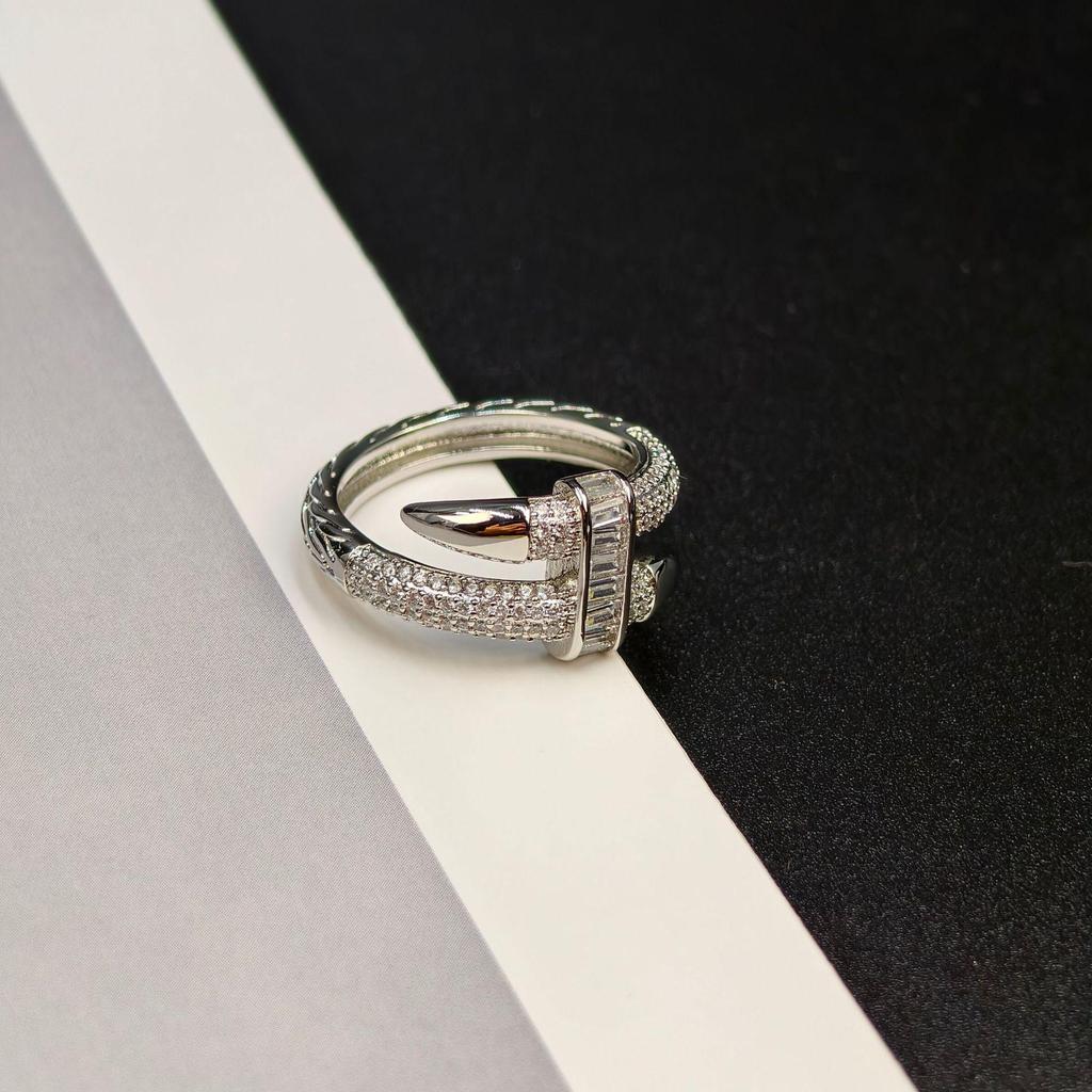 Electroplated Gold Nail Bracelet Ring with Zircon - Original 2025 Summer Jewelry Design