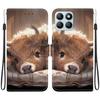 Handmade PU Leather Flip Case for Honor X8b Anti-Slip Shockproof Cover with Wrist Strap & Heart/Rose Cat Designs