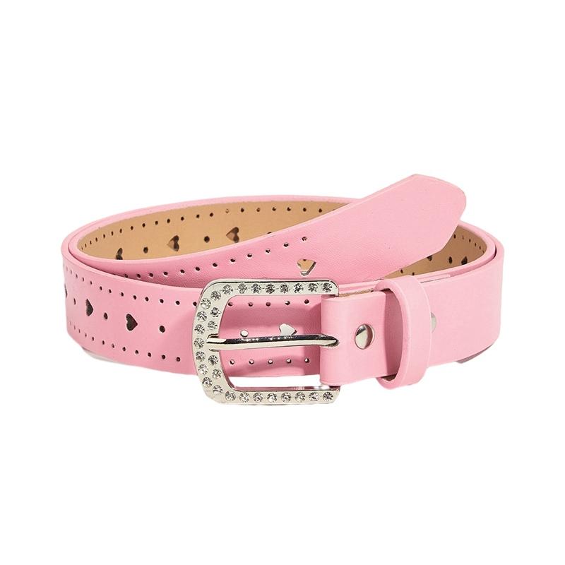 Women PU Leather Belt Heart Hole Decoration Solid Color Belt