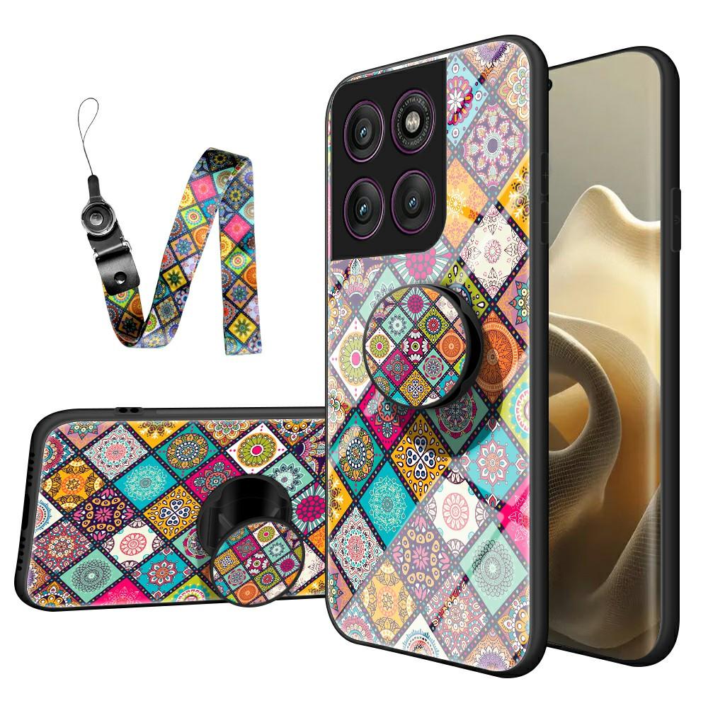 

Чехол-подставка для Motorola Edge 60 Pro 5G с этническим узором, из закаленного стекла, с ремешком Checkered Pattern