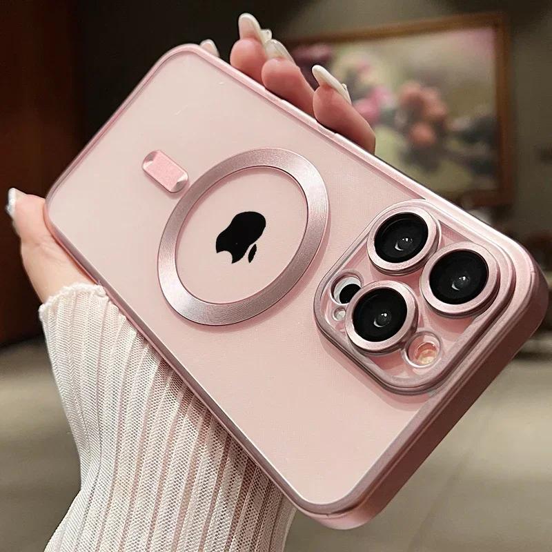 Luxury Frosted Style Magnetic Wireless Charge Case For iPhone 15 14 13 12 11 Pro Max Plus Fashion Plating Magsafe Bumper Cover