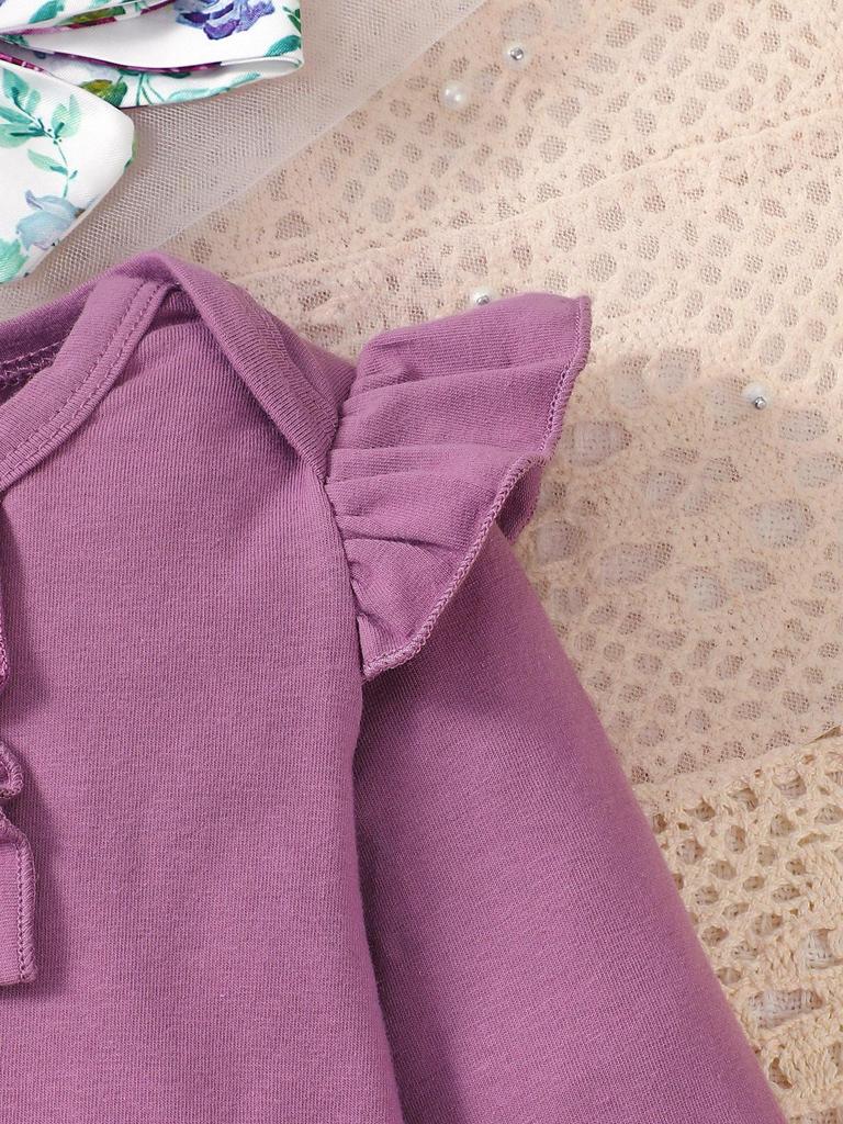 2022 Girls' Long Sleeve Top & Floral Overalls Three-Piece Set - Korean Spring/Autumn Style