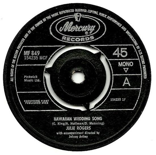 

7inch Record JULIE ROGERS Hawaiian Wedding Song MF849 Mercury 1965 UK Pop Used