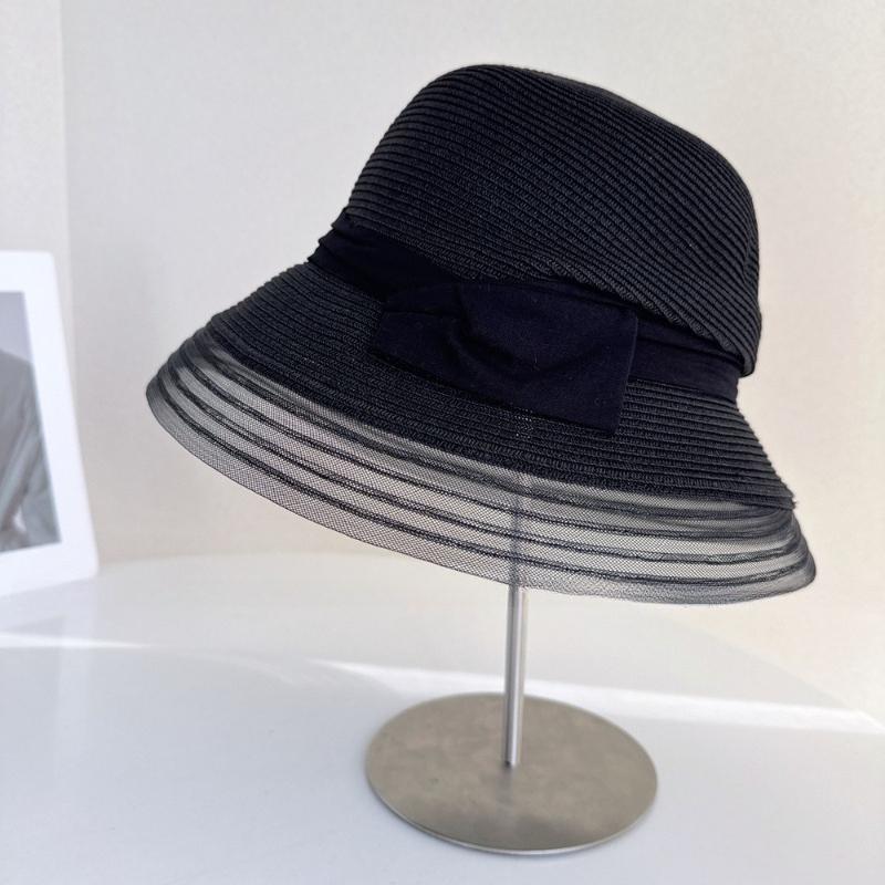 Outdoor Foldable Women Straw Bucket Hat Solid Color Wide Brim Summer Travel Sun Caps Breathable Fisherman Hat