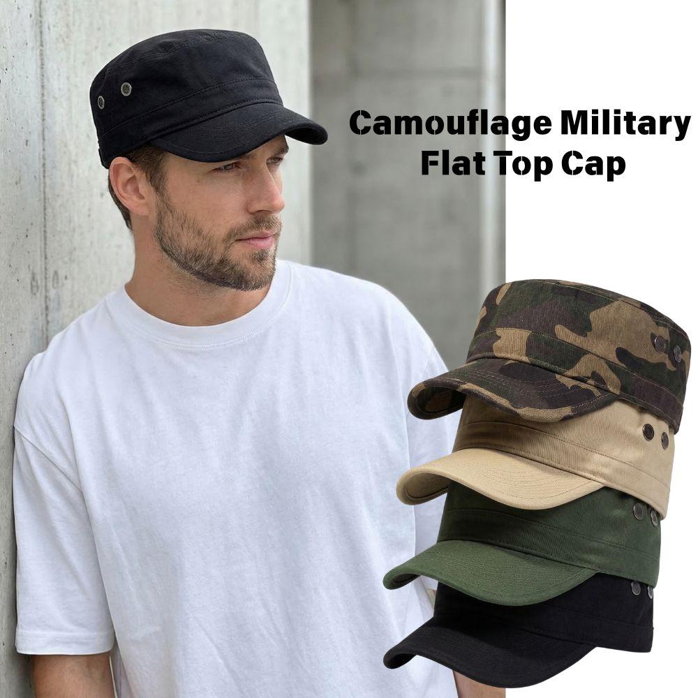 1Pc Camouflage Flat Top Sun Hat Casual Washed Cotton Baseball Cap Outdoor UV Protection Cap For Hiking Training Four Seasons New