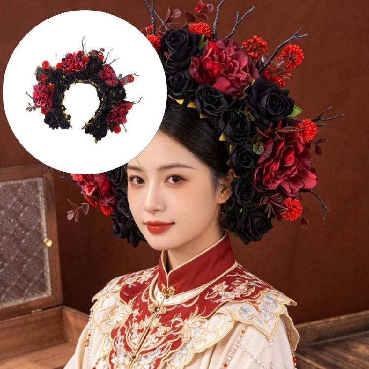 Gothic Bridal Hair Band Realistic Flower Headband For Medieval Fantasy Wedding Cosplay Event Hiar Decoration