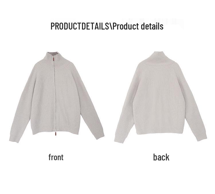 Women's Plus Size Elegant Double Zipper Stand Collar Sweater - Casual Winter Fashion Korean Style Outerwear
