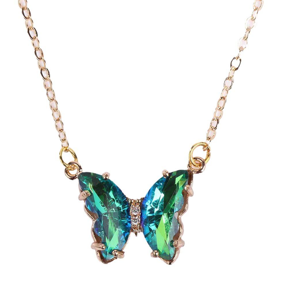 Gradual Change Butterfly Necklace Female Trend Dream Crystal Pendant Collarbone Chain