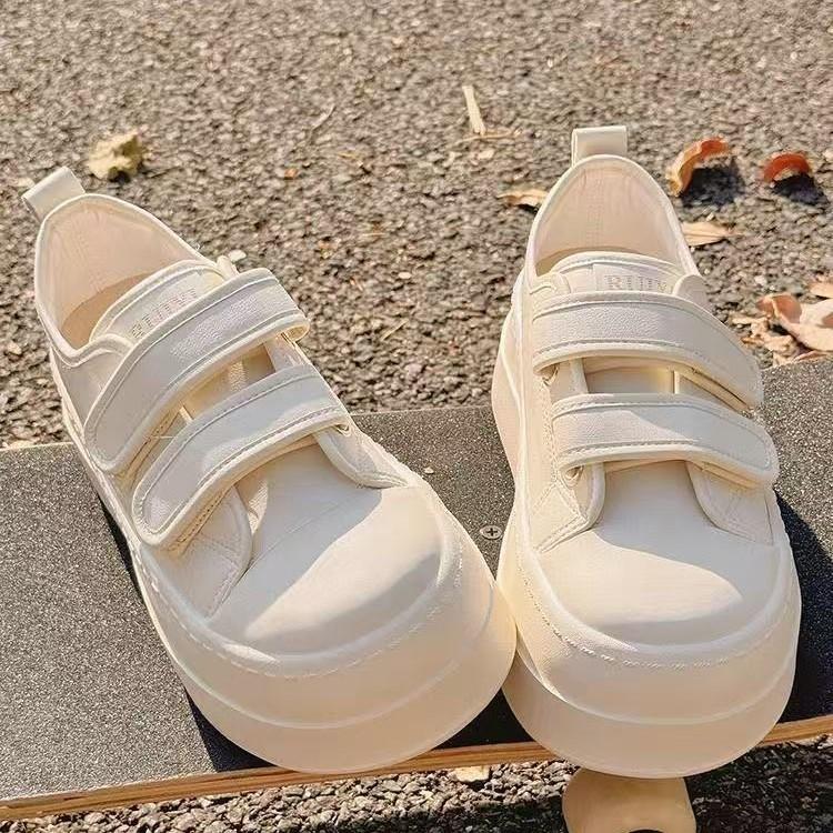 Niche students spring leather Velcro new ugly cute muffin design shoes chic bread shoes