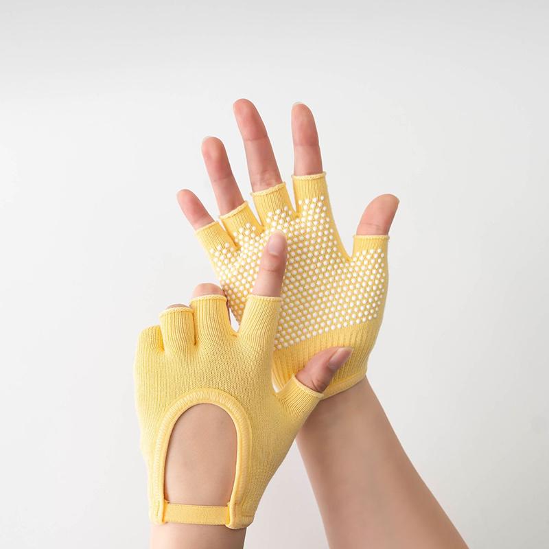 Damen Anti-Rutsch-Yoga-Handschuhe aus Baumwolle, Fitness, Halbfinger-Handschuhe, atmungsaktiv, für Outdoor, Radfahren, Fahrrad, Pilates, Sport, Angeln