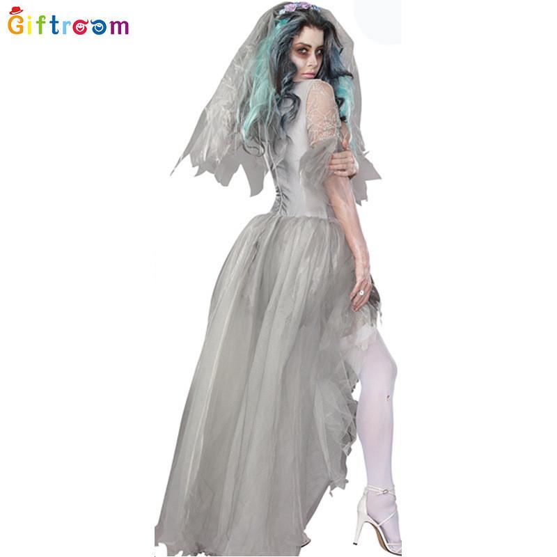 Captivating White Mesh Witch Wedding Dress Set For Creative Attire Halloween