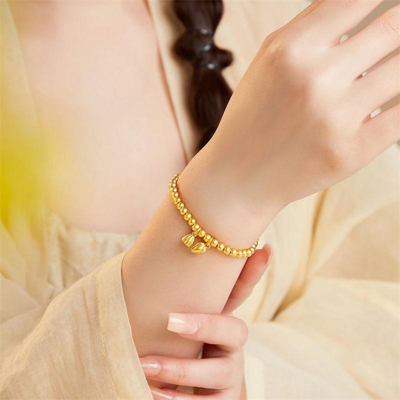 Metal Golden Bead Bracelet Stylish Bangles For Women Golden Chain Bracelets Daily Party Lucky Jewelry Accessories