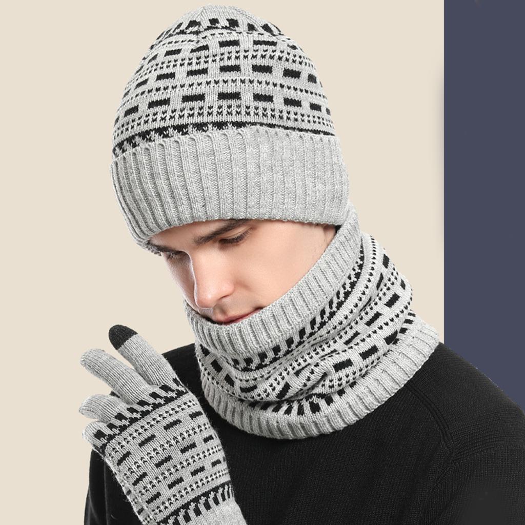 Adult Thicken Hat Gloves Neck Gaiter Set Teens Knitted Beanies Hat Suit Winter Warm Boys Girls Christmas Hat for Outdoor