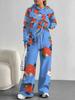 Europe, America Autumn and Winter 1116 Casual Retro Flower Long-sleeved Suit Women's Hooded Sweater Trousers Two-piece Set