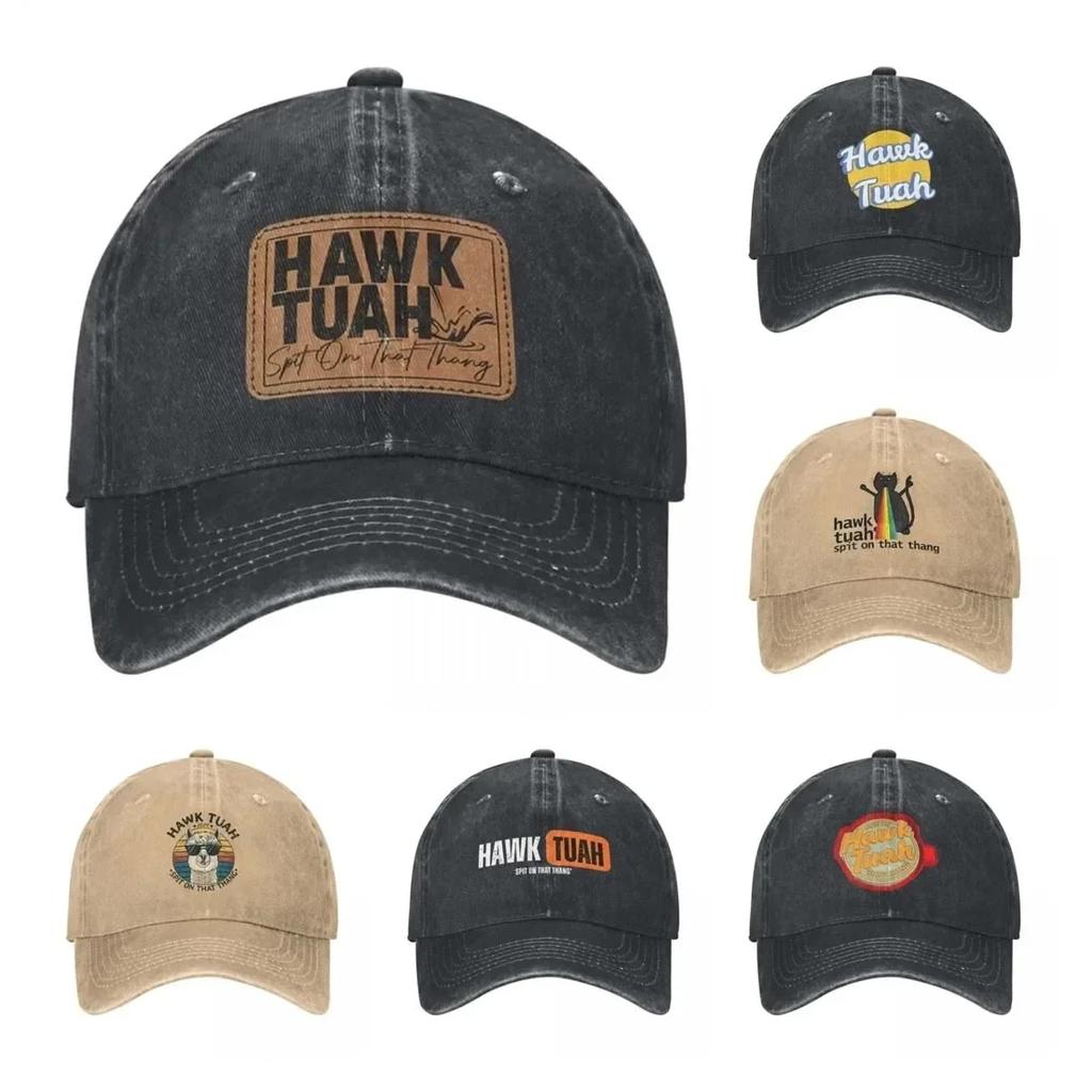 Hawk Tuah Sputa Su Quella Cosa Cappellini da Baseball Retro Denim Usurato Divertente Snapback Unisex Donna Cappellini per Attività all'Aperto Cappello
