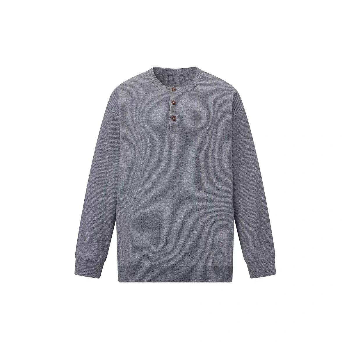 Men s Soft Fluffy Henley Knit Sweater - Autumn Winter Layered Style L