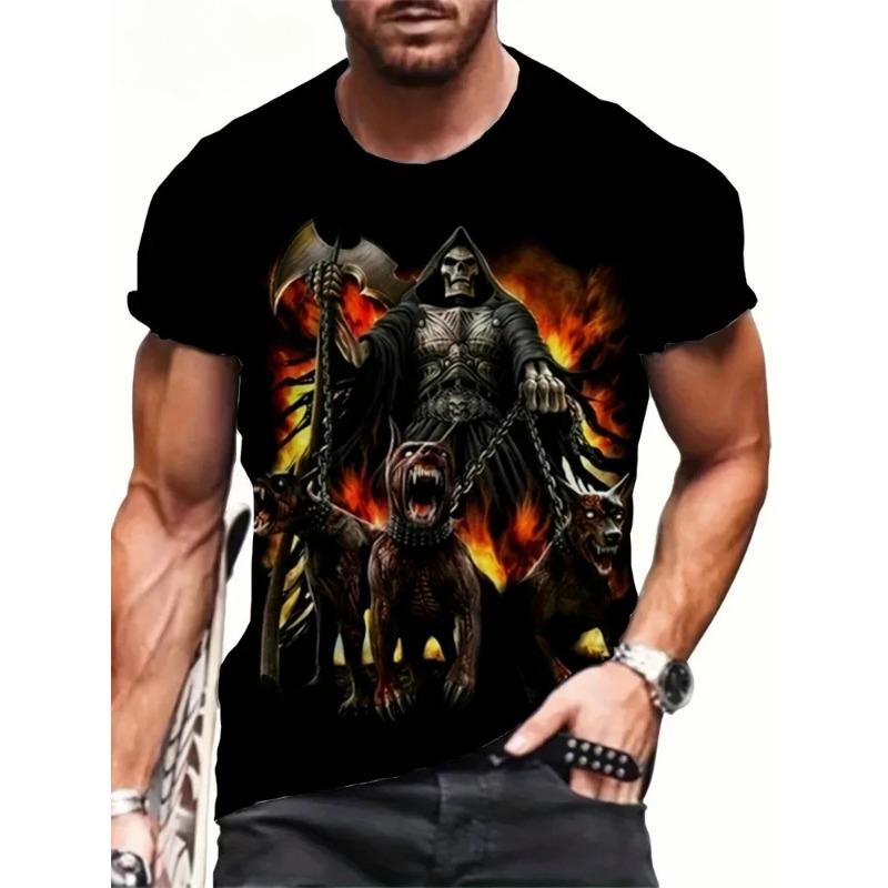 New Men's Horror Skull Print T-Shirt 3D  O-Neck Short Sleeve Fashion Oversized T-Shirts Men's Summer Street Clothing