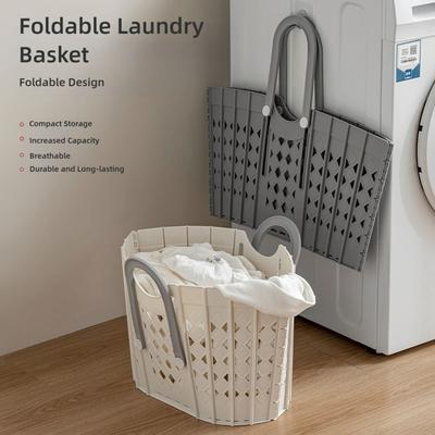 Plastic Dirty Clothes Basket Foldable Design Collapsible Laundry Hamper With Adjustable Handles Dirty Clothes Organizer
