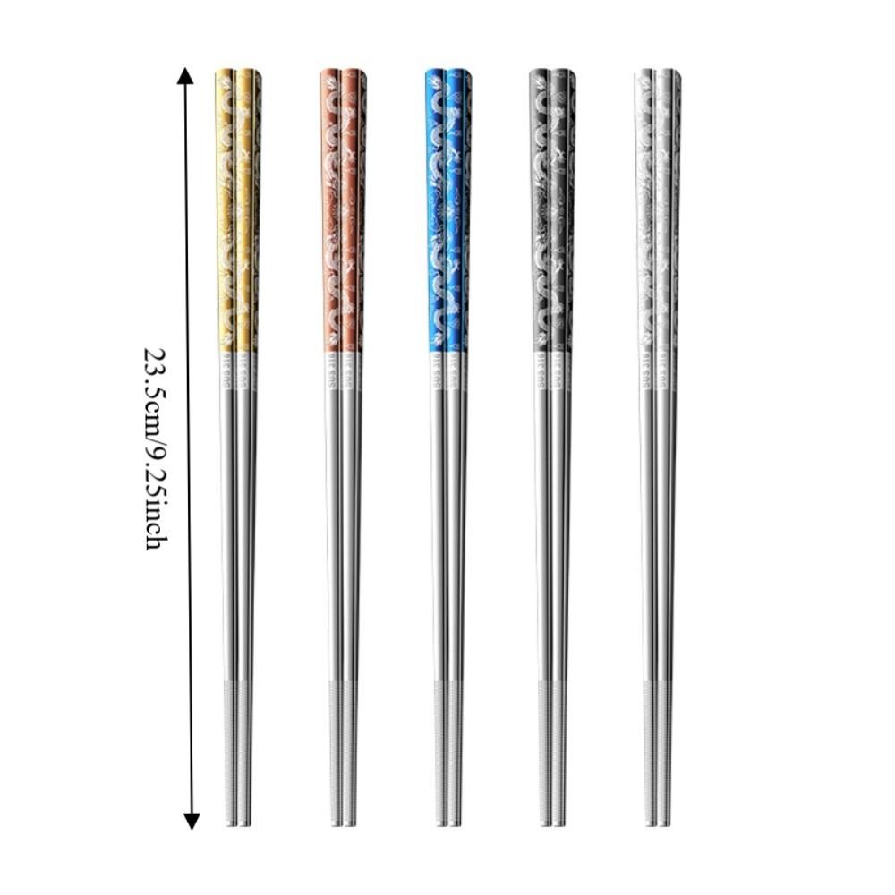 5 Pairs Mold-resistant Stainless Steel Dragon Patter Chopsticks Sushi Chopsticks  Home