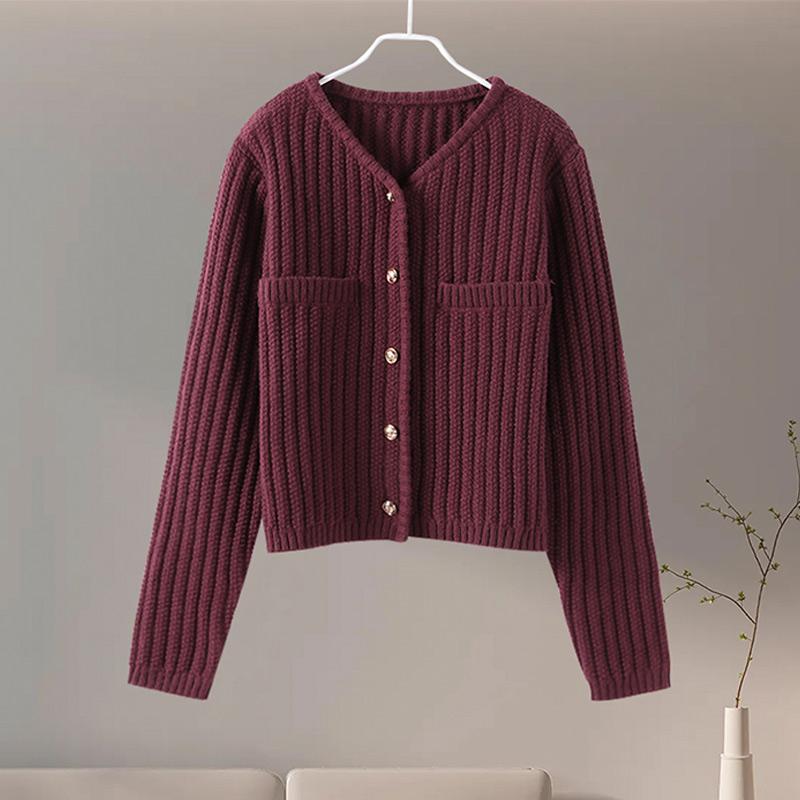 

Офисная леди элегантный винно-красный цвет круглый вырез длинный рукав золотые пуговицы однобортный женский короткий трикотажный новый пальто L вино красного