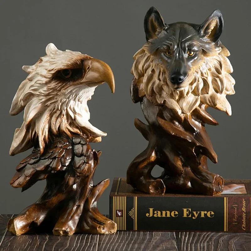 Amerikanische Retro-Simulation Tierkopfstatue Wolf Löwe Tiger Adler Pferd Skulptur Home Wohnzimmer Schlafzimmer Bücherregal Dekoration