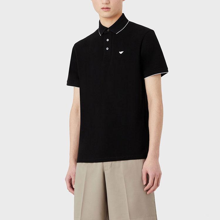 Emporio Armani SS23 Color Block Striped Logo Embroidered Short Sleeve Polo Shirt Men Tops Black 3R1F70-1JTKZ-0099