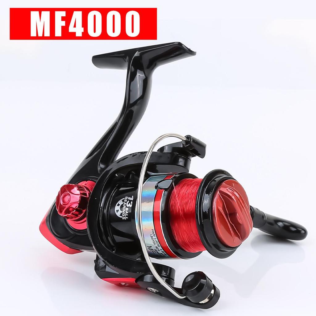 MF Spinning Reel, Black/Red, 5.5:1 Gear Ratio, Metal Line Cup, Freshwater/Saltwater, Long Cast Fishing Tackle