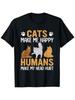Black T-Shirt In Plus Size Featuring a Fun Graphic That Says 'CATS MAKE ME HAP