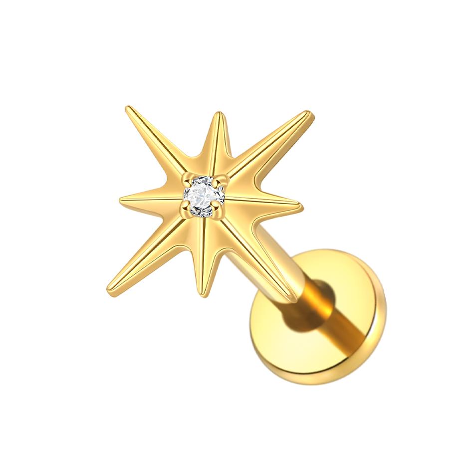 1PC Titanium Gold Color CZ Tragus Piercing Internally Threaded Ear Cartilage Flat Back Earrings Hidden Helix Stud Jewelry 16G