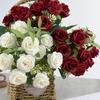 Artificial Rose Flower Multi-Heads Fake Rose Flower Bouquet with Stem for DIY Bridal Bouquet Wedding Party Table Centerpiece Home Decor