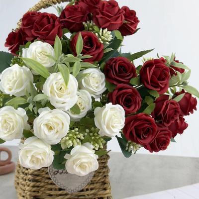 Künstliche Rosenblume Mehrköpfige Falsche Rosenblume Bouquet mit Stiel für DIY Brautstrauß Hochzeitsfeier Tischdekoration Heimdeko