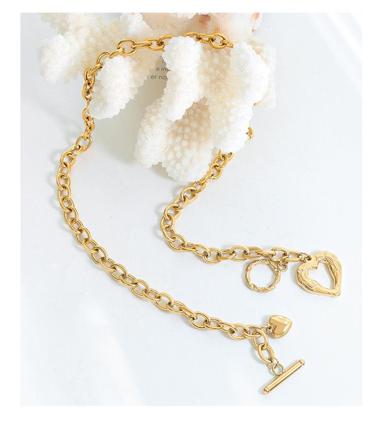 Marka 18k Gold Heart Necklace: French Style, Hollow Design, OT Clasp, Women's Titanium Steel Clavicle Chain (P1045)
