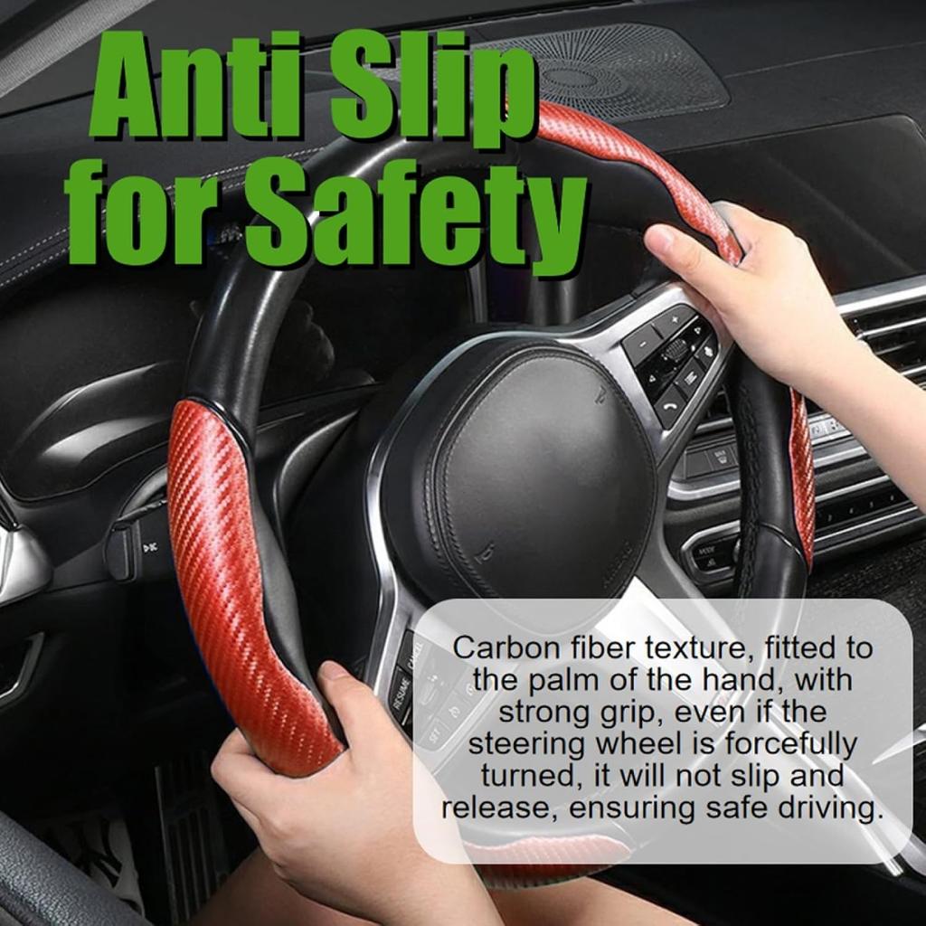 3 Pack Anti-Skid Segmented Carbon Fiber Car Steering Wheel Cover Protector Red