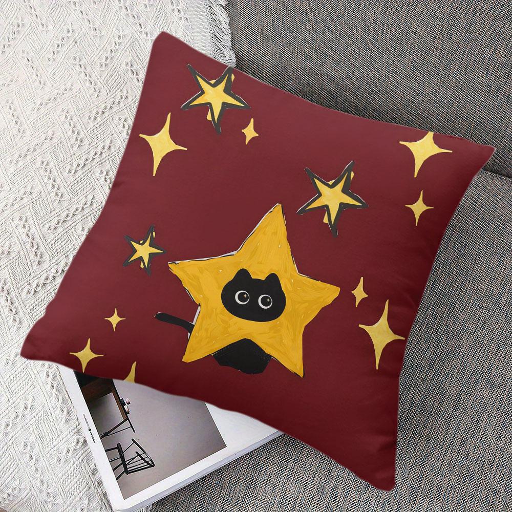 Star Cat Square Jacquard Pillow Cover for Sofa Office Waist Cushion Cover Home Decorative Pillowcase