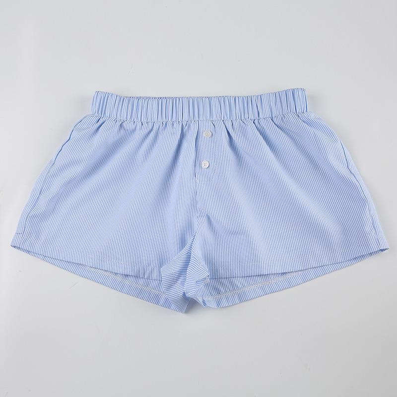 Fashion Summer Simple Striped Women Beach Shorts Loose Elastic Waist Sports Casual Short Pants Elegant Buttons Simple Basic Thin Women's Clothing