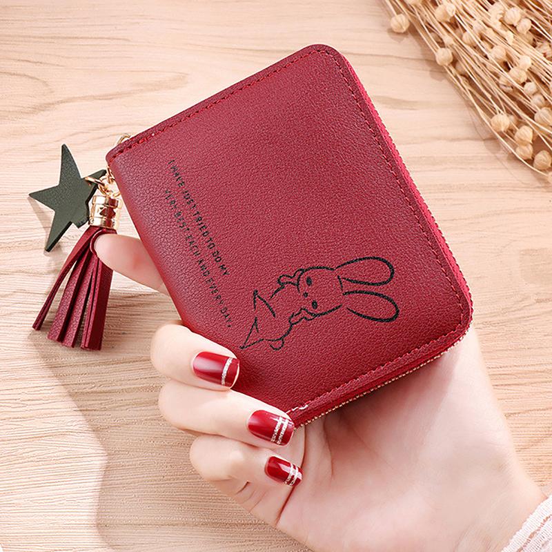 Women Wallet Ladies Mini Small Short Tassel Wallet Cute Girl Zipper Pu Leather Coin Purse Female Hand Wallet Purse