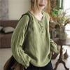 Women Vintage T-Shirts Spring Chinese Style Button Patchwork Pockets Irregular Long Sleeve T-Shirts