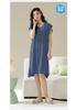 2026 Women's Spring/Summer Blue Nightgown with Built-in Bra, Short Sleeves, Round Neck, Casual Homewear Style