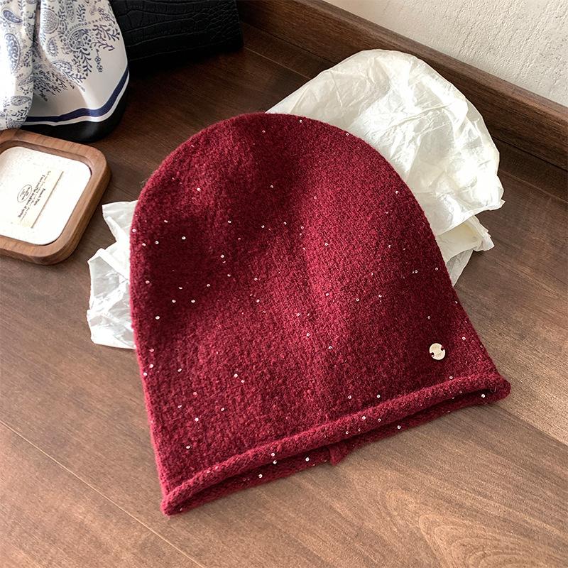 Japanese gray knitted wool hat women's atmosphere confinement hat warm versatile pile hat cold hat