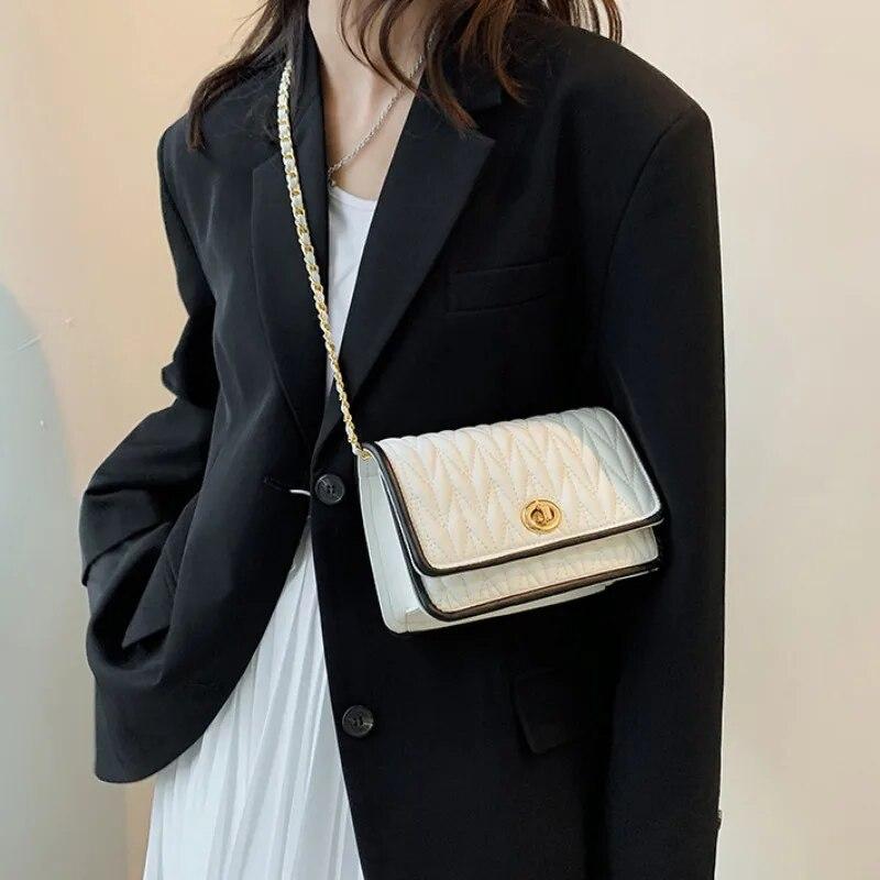 Nuova Moda Borsa a Spalla da Donna Semplice Borsa Quadrata Piccola con Texture a Catena Lusso Leggero Borsa a Tracolla da Festa Portafogli e Borse