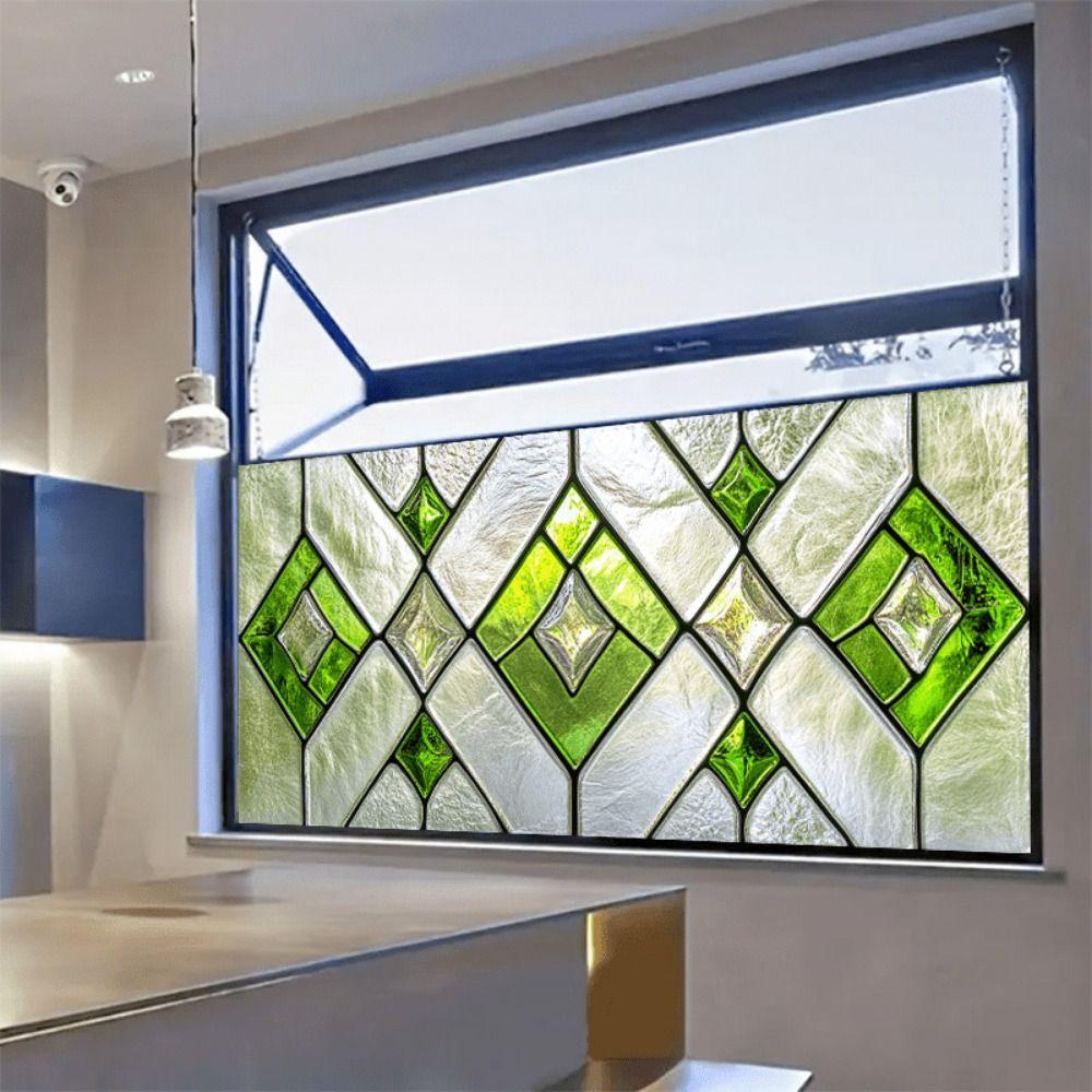 Abnehmbare Retro Europäische Fensterfolie Grüne Blätter PVC Statisch Haftende Folie DIY Bunter Glasaufkleber Heimdekoration