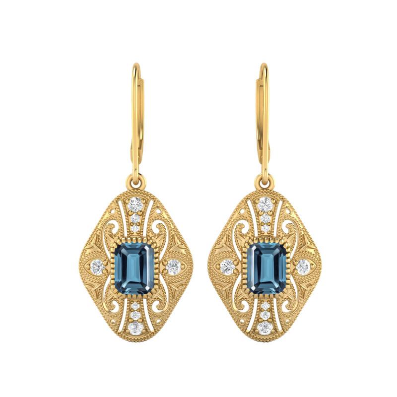 London Blue Topaz Filigree Dangle Women Wedding Earrings-925 Sterling Silver