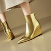 FOREADA Stivaletti Corti da Donna Punta Acuta Rialzanti Tacco Alto Zip Stivali Metallici Scarpe Moda Donna Autunno Inverno 46
