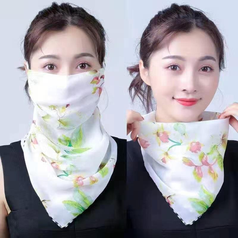 Women's Ice Silk Breathable Windproof Face Veil & Triangle Scarf with Ear Loops - Lightweight Neck Gaiter for Outdoor Use