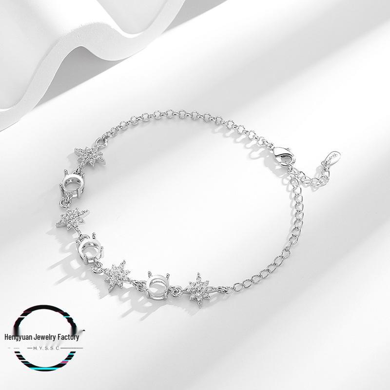 Dopamine Starfish Bracelet DIY Setting with Round Huazi Diamond Cabochon, Imitation 925.